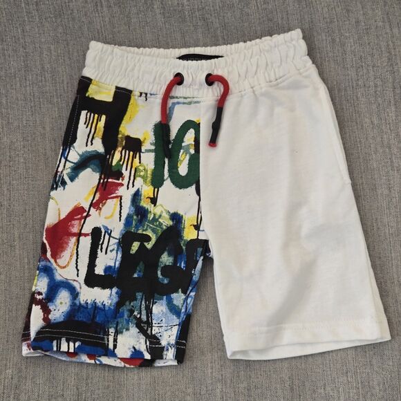 Encrypted Boys Size 4 Graffiti Shorts White Pockets Drawstring Waist Colorful - Picture 1 of 7
